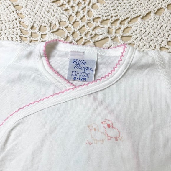 Vintage 1980s Little Things Baby Girl 6-12 Months Cotton Cross Front Lamb Shirt - Picture 2 of 2